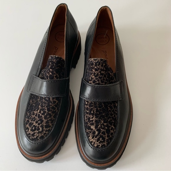 PAUL GREEN Natasha Black Leather Leopard Print Loafer Sz 6/US 8.5 - Picture 6 of 12